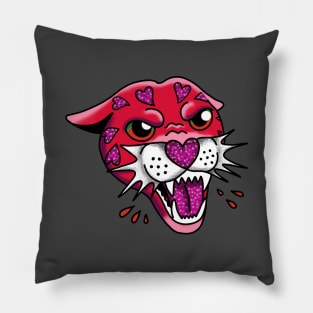 American Traditional Panther Tattoo - Pink and Purple with sparkles and glitter cute gift Pillow