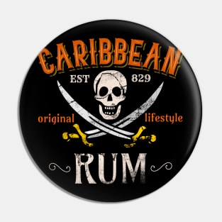 Caribbean Rum Pirates Distressed Sword Skull Lifestyle Pin