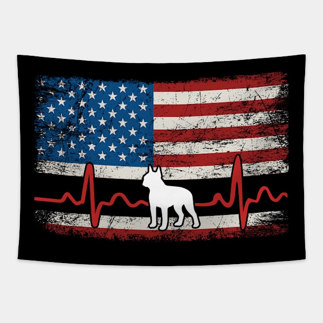 Funny Boston Terrier American Flag Heartbeat Dog Lover Gift 4th Of July Tapestry by huytho2