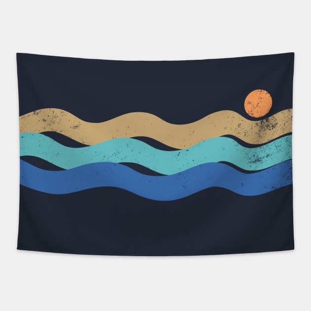 Sunset waves vintage Tapestry by Vanphirst