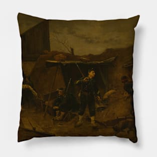 Dans la Tranchee by Etienne-Prosper Berne-Bellecour Pillow