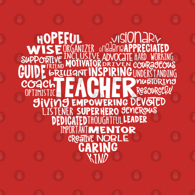 Disover Teacher Heart Word Cloud - Teacher - T-Shirt