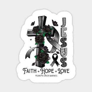 Melanoma Cancer Awareness - Jesus Cross ribbon Faith Magnet