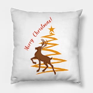 Colorful christmas deer and tree Pillow