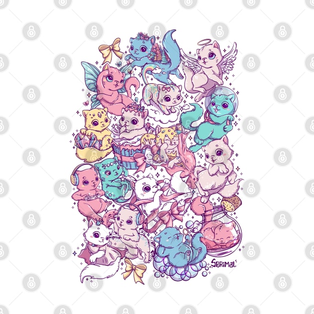 Cat lady doodle design with many cats by SPIRIMAL