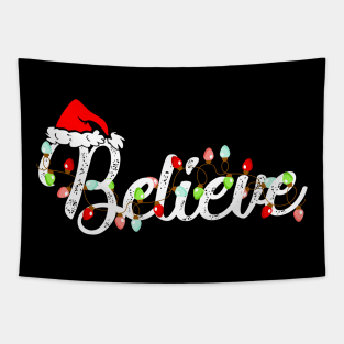 Christmas believe shirt - Christmas light believe Santa hat shirt gift - Christmas family matching shirt Tapestry