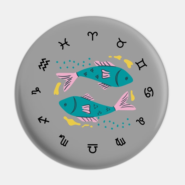 Pisces Zodiac Sign Pin by Natalie C. Designs 