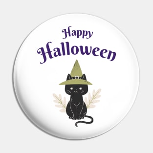 Black Cat Illustration Round Sticker Halloween Pin