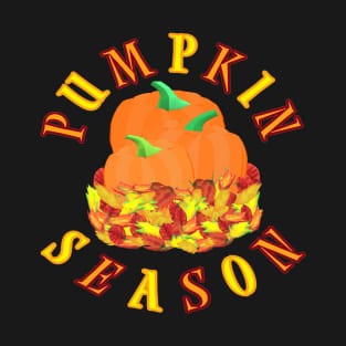 Pumpkin Season. Fall Leaves and Pumpkins. (Black Background) T-Shirt