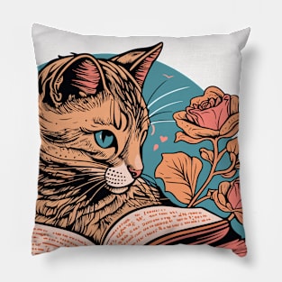 Cat and Book Retro 18 Pillow