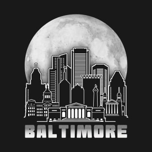Baltimore Maryland Skyline Full Moon Supermoon T-Shirt