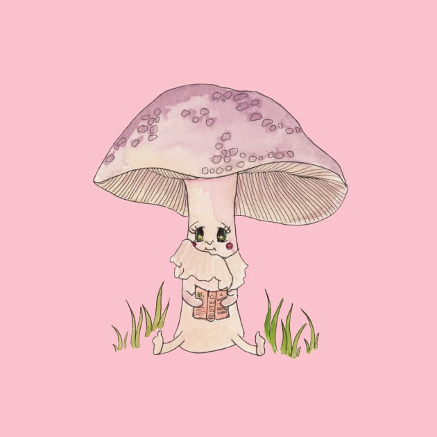 Cute Watercolor Mushroom Reading 3 by ECMazur