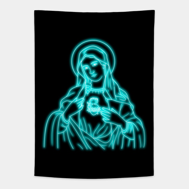 Light Blue Neon Virgin Mary Tapestry by la chataigne qui vole ⭐⭐⭐⭐⭐
