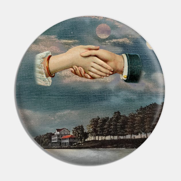 House Across The Lake - Surreal/Collage Art Pin by DIGOUTTHESKY