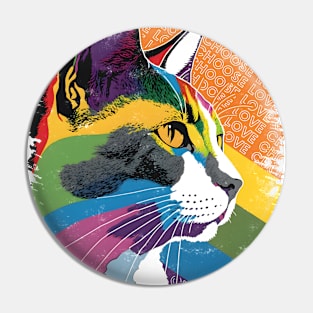 Cat with the Pride Flag: Choose Love Pin