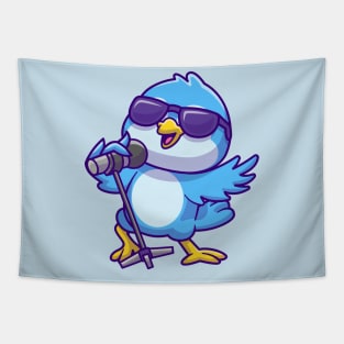 Cute Bird Singing Cartoon Tapestry