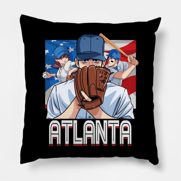 Atlanta Vintage Baseball Lovers American Flag Pillow by Noseking