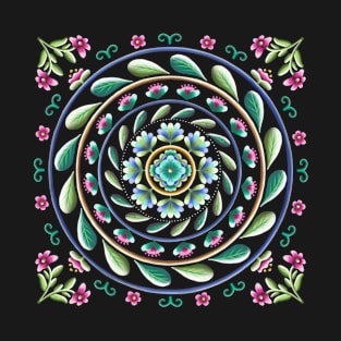 Botanical Mandala on Blue T-Shirt