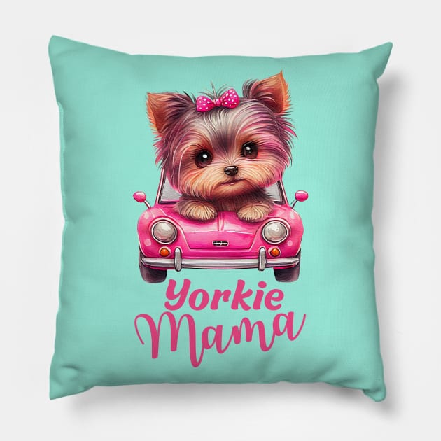 Yorkie mama Pillow by Yula Creative