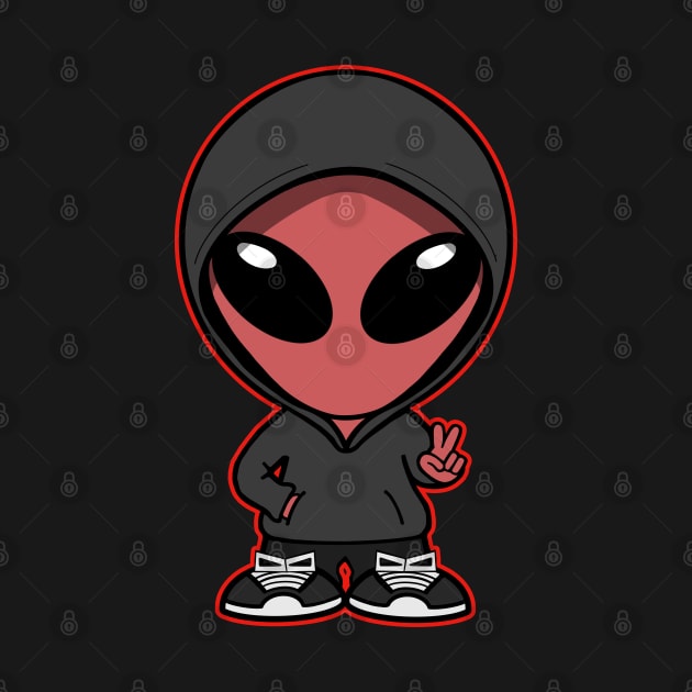 Hooded Space Alien Peace Hand Sign Red by SpaceAlienTees