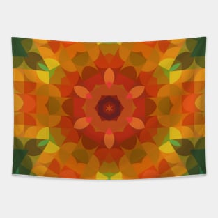 Retro Mandala Flower Orange Yellow and Green Tapestry