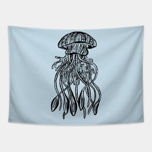 Jellyfish Illustration, Swimming in the Sea Tapestry