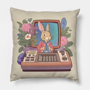 Video Gamer Cute Bunny Girl with Florals Flemish Giant Video Gamer Girlfriend Pillow