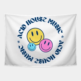 ACID HOUSE  - Circular Font With 3 Smileys (navy/pink/blue) Tapestry