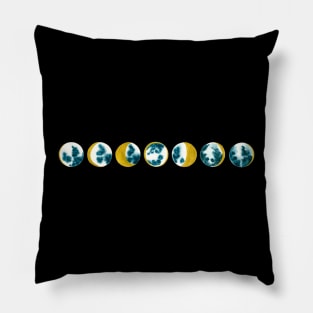 Moon phases in watercolor gold, green, and blue Pillow