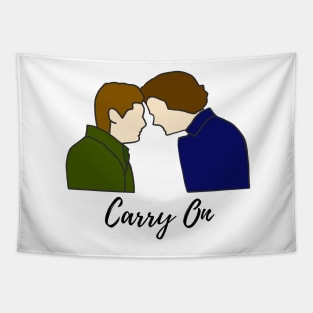 sam and dean carry on, dean death barn scene forehead touch, supernatural finale Tapestry