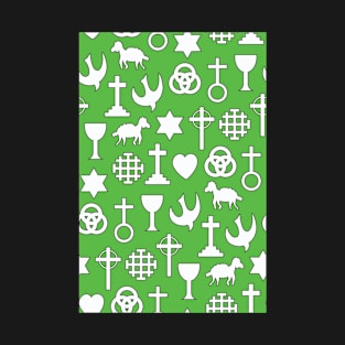 Religious Christmas Traditional Chrismon Ornament Icons in White on Green  Pattern T-Shirt