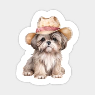 Watercolor Shih Tzu Dog in Straw Hat Magnet