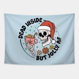 Spooky Christmas, Jingle Bell Rockin' Dead Inside Christmas Skeleton Dark Humor Tapestry