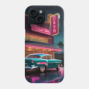 Vintage car night gas station Phone Case