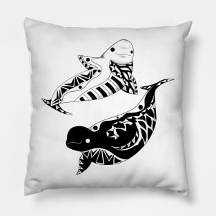 beluga whales in kawaii yin yang ecopop pattern art Pillow