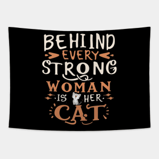 Behind Every Strong Woman Is Her Cat Tapestry