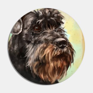 Close up Painting of a Majestic Looking Schnauzer in Yellow Background Pin