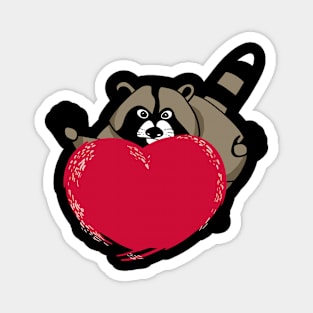 Funny cartoon raccoon and a huge red fiery heart Magnet