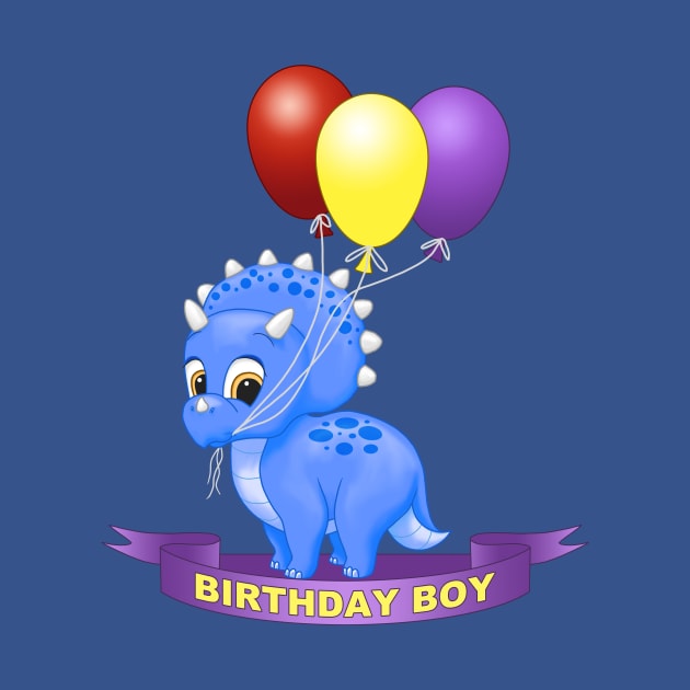 Birthday Boy Cute Blue Triceratops Dinosaur by csforest