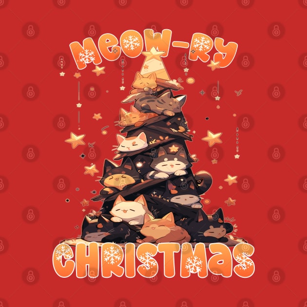 Kawaii Anime Super Cute Cat Catmas Tree: Meowry Christmas by RuftupDesigns