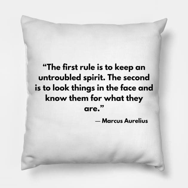 “The first rule is to keep an untroubled spirit.” Marcus Aurelius, Meditations Pillow by ReflectionEternal