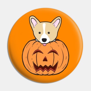 Halloween Cute Corgi Stuck In A Pumpkin Head. Pin