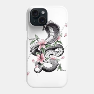 Fierce Cobra Tattoo Style with Cherry Blossoms Phone Case