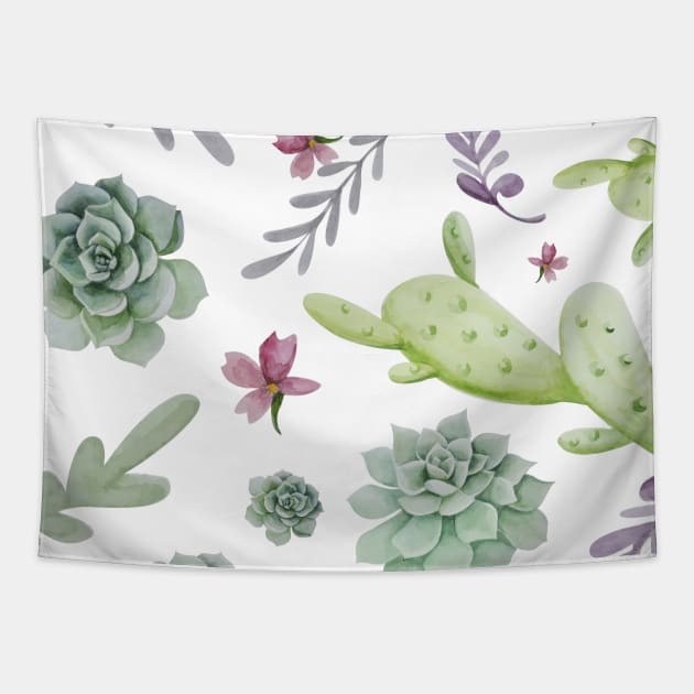 Cactus and Wreath Watercolor Pattern 1 Tapestry by B&K