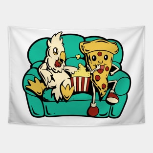 Chicken and pizza eat popcorn Tapestry