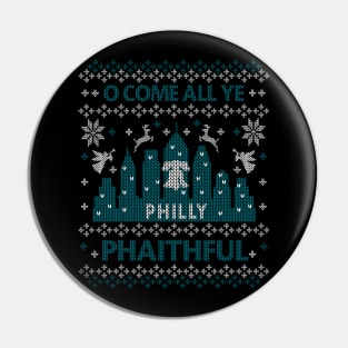 Green Silver Philly Faithful City Skyline Vintage Philadelphia Fan Ugly Christmas Sweater Shirt Pin