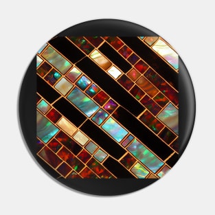 Fire Opal and Mother of Pearl Mosaic Inlay with Gold Pin