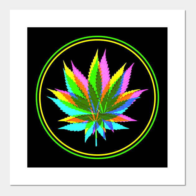 Marijuana Weed Leaves Psychedelic Neon Colored 4 Cannabis