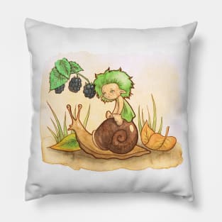 Wisp on a snail-ride Pillow