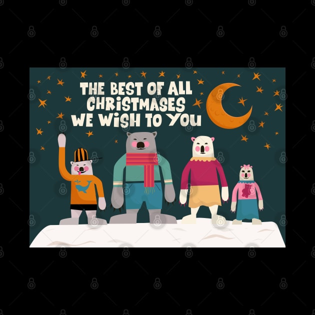 Merry Christmas Postcards - Beautiful Christmas designs - cute Polar bear family by Boogosh